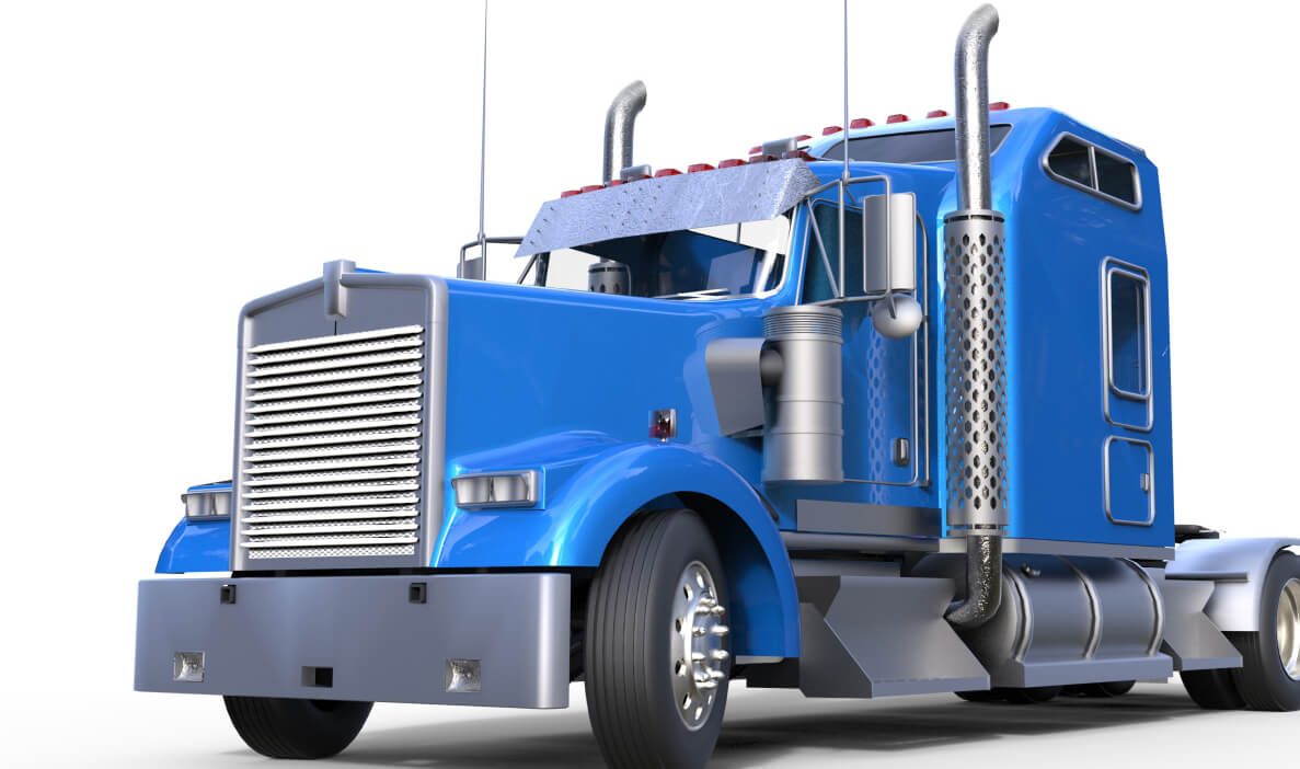 Blue semi-truck, big rig, isolated.